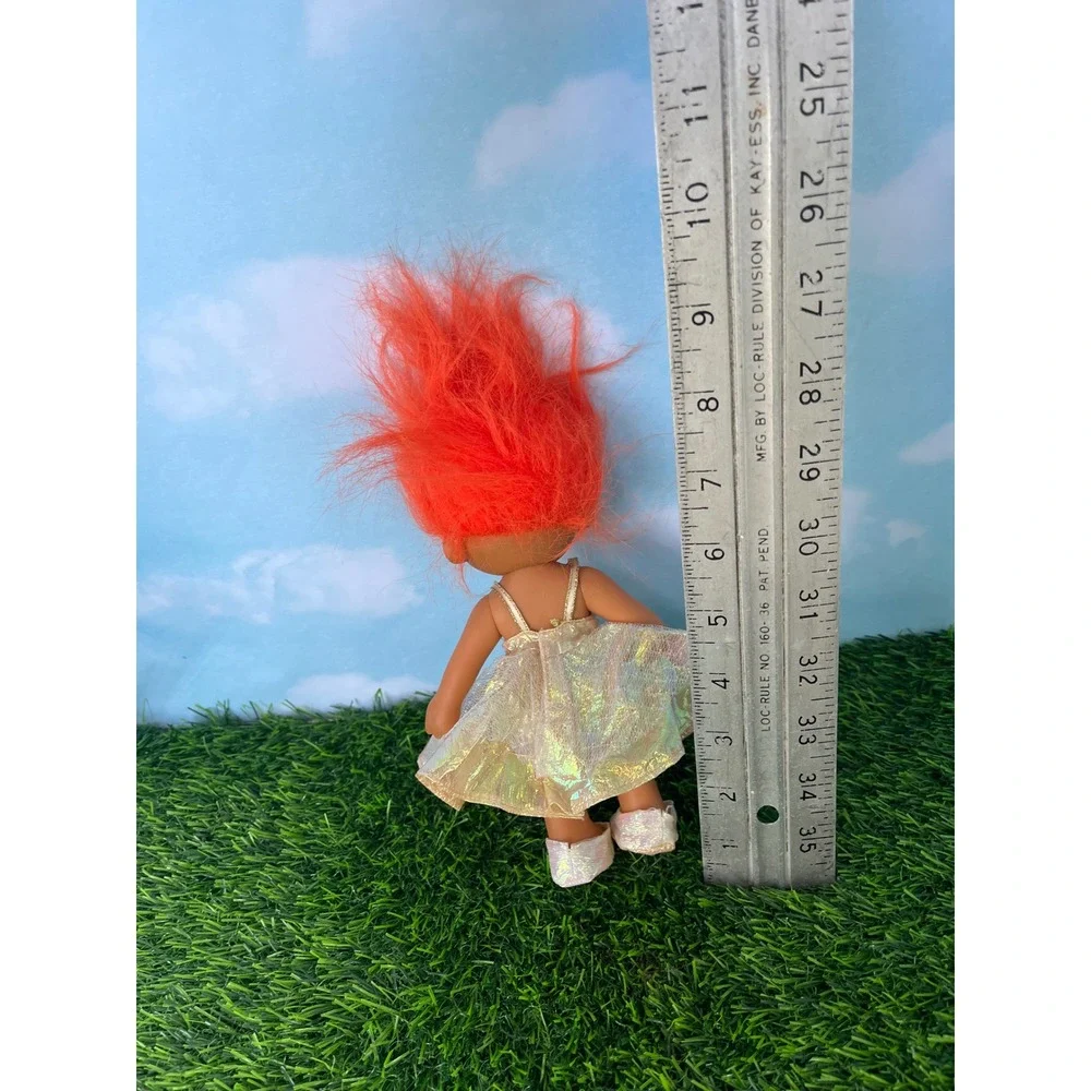 Vintage Russ Berrie Troll Doll Orange Hair Iridescent Gold Dress 5 Inch 90s